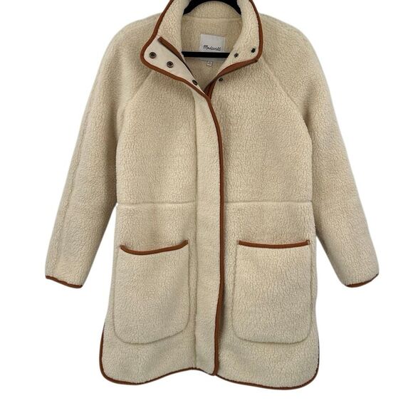 Madewell Natural Double Faced Sherpa Estate Snap Zip Long Sleeve Coat Size XS - Picture 2 of 10
